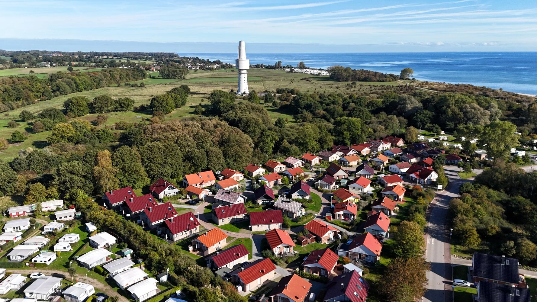 Aerial view of the Südstrand holiday village in Pelzerhaken on the Baltic Sea